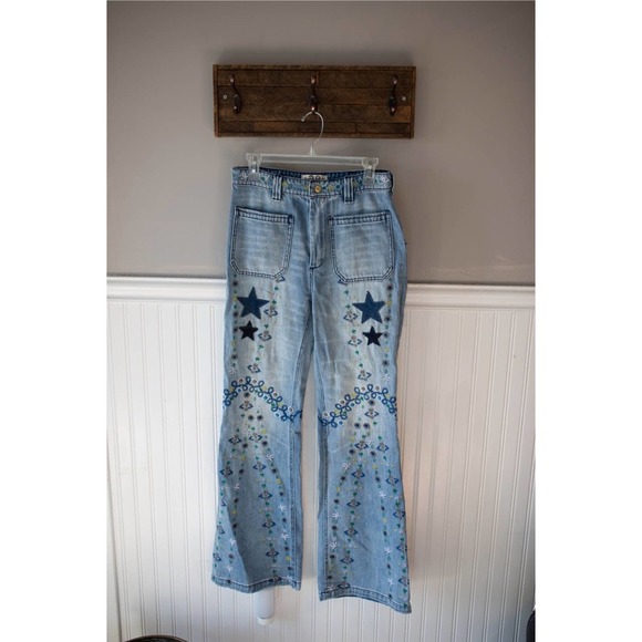 FREE PEOPLE DELPHINE EMBROIDERED JEANS 27 - Picture 2 of 7